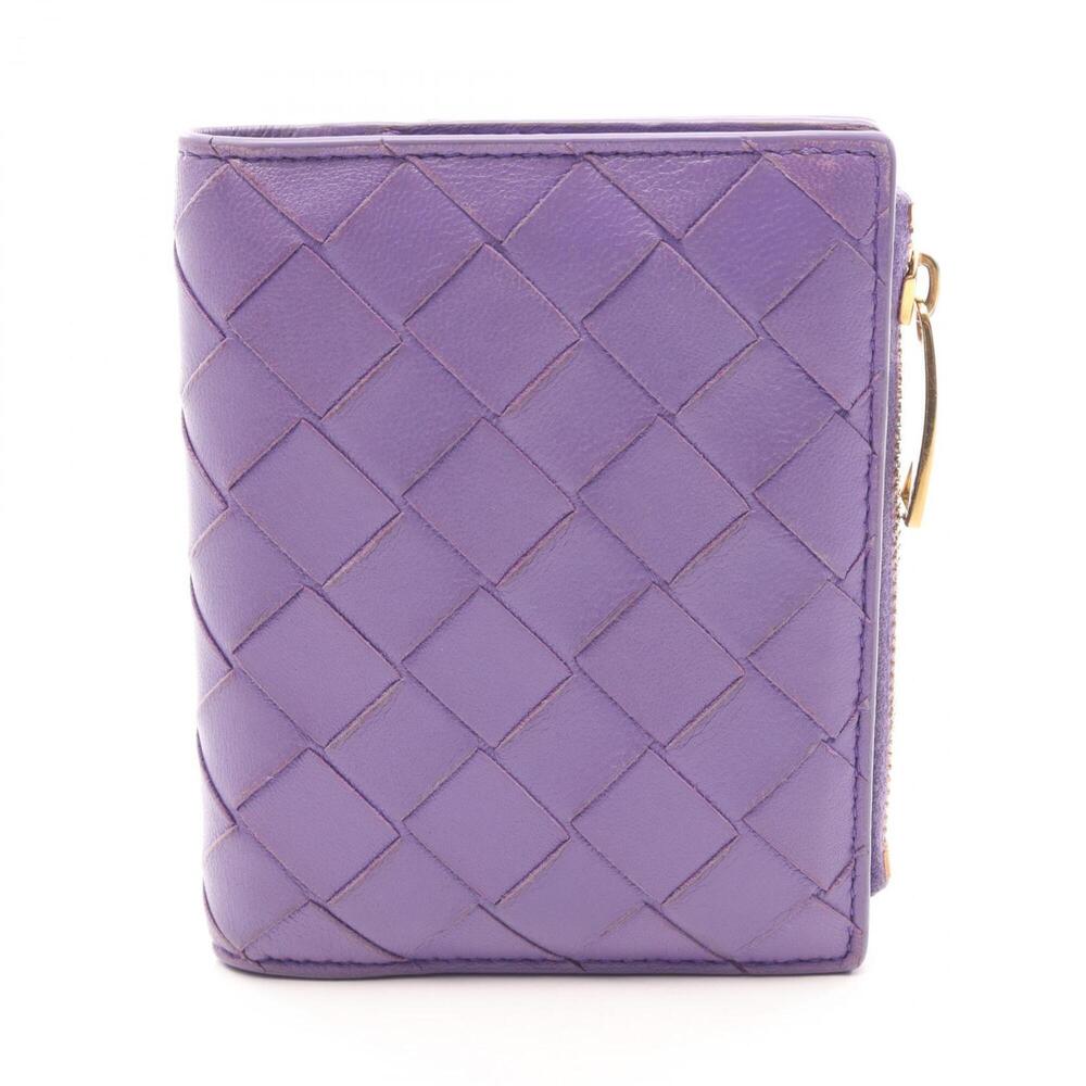 Bottega Veneta Intrecciato Bi-fold Wallet, Leather, Women's, Purple, 707601